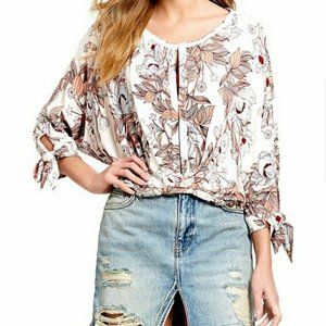 Free People “Keepin' On Printed"crop keyhole‎ top boho sz XS oversized